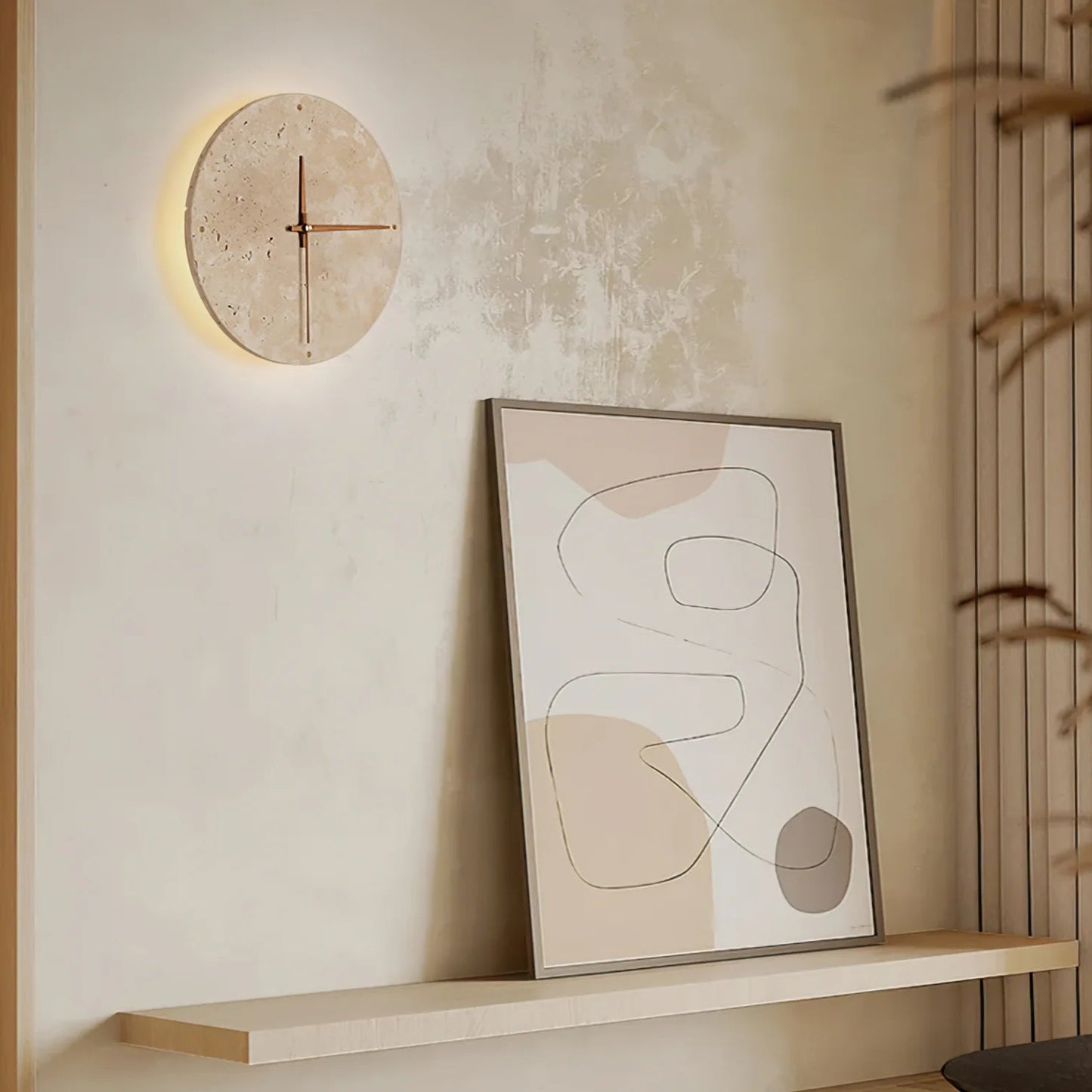 Wall Clock with Light Travertine Scandinavian Interior | Praviko