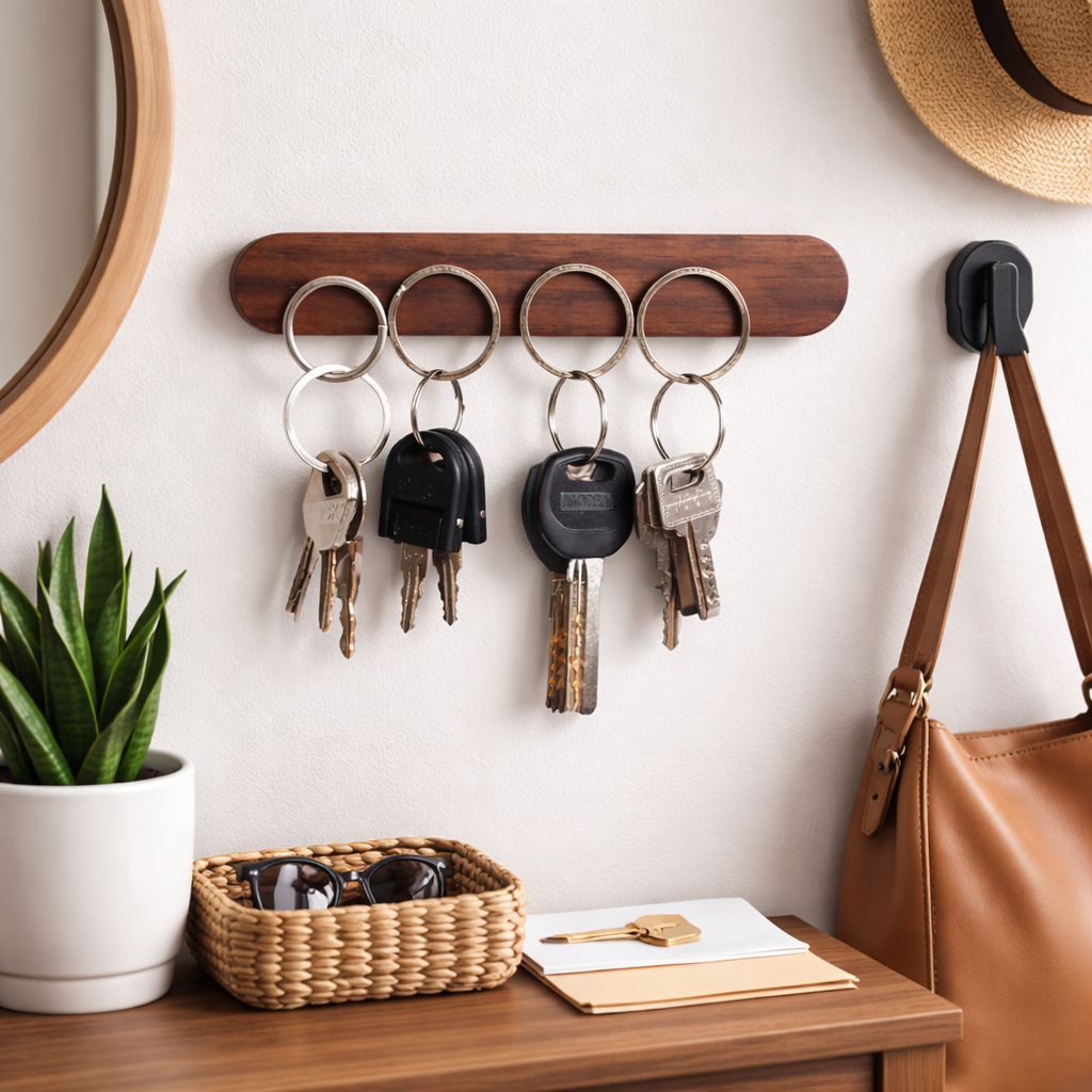 Wall Key Holder Magnetic Wood Minimalist Storage | Keyvoro