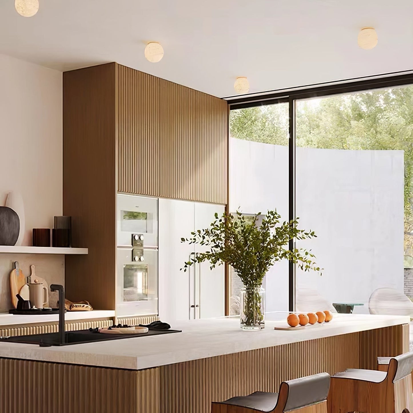 Wall Light Alabaster Globe in Japandi Style | Elvuna