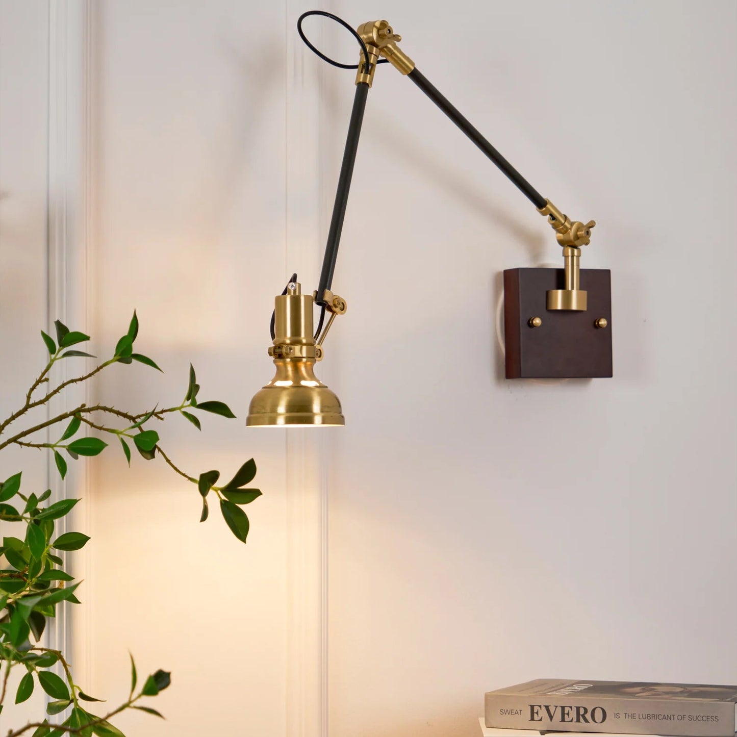 Wall Light Brass Wood Swing Arm Modern Interior | Kanvero