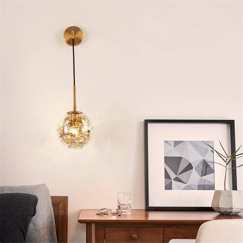 Wall Light Glass Sphere with Gold Leaf Modern Design | Aurivo