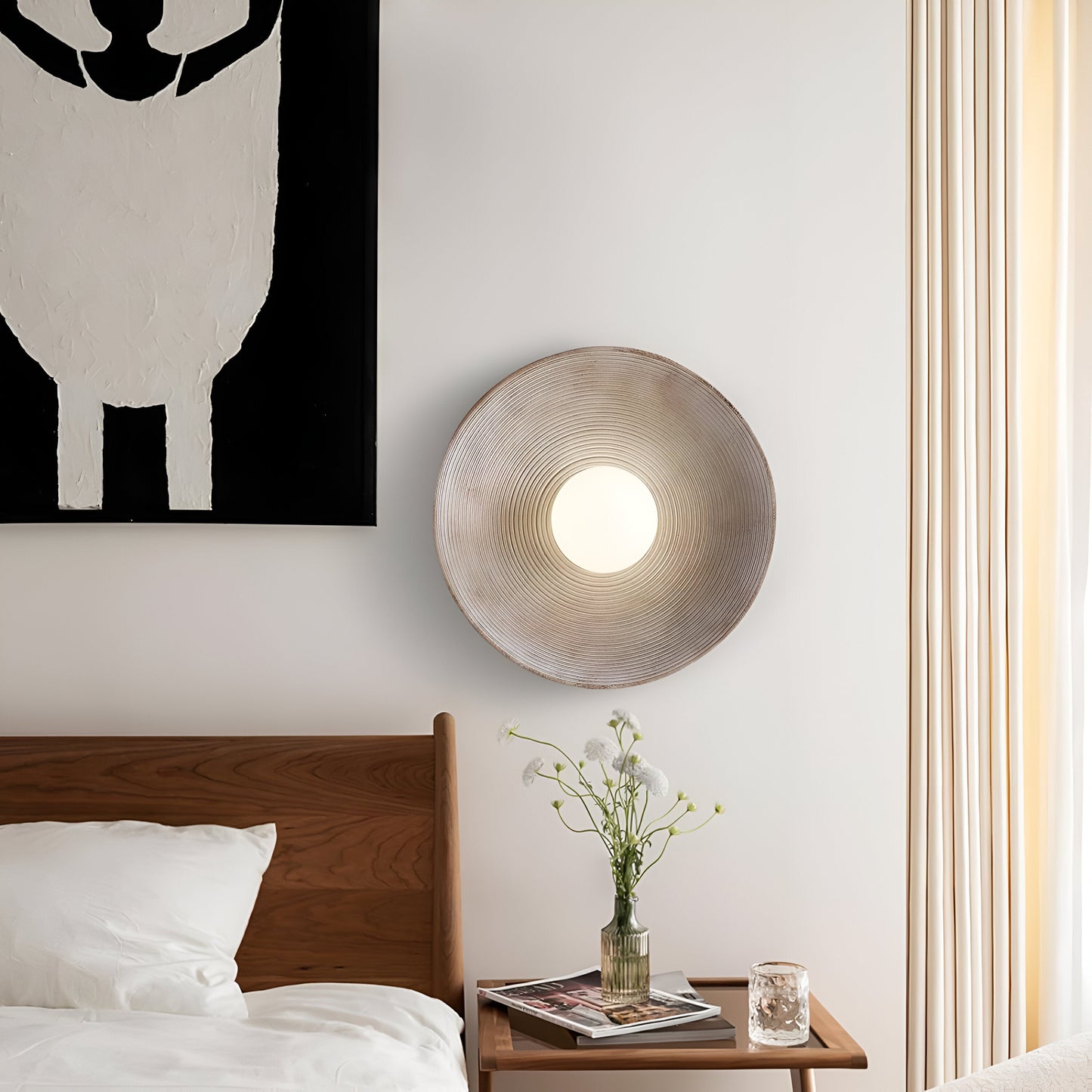 Wall Light Resin Round Retro Japandi Style | Nerivo