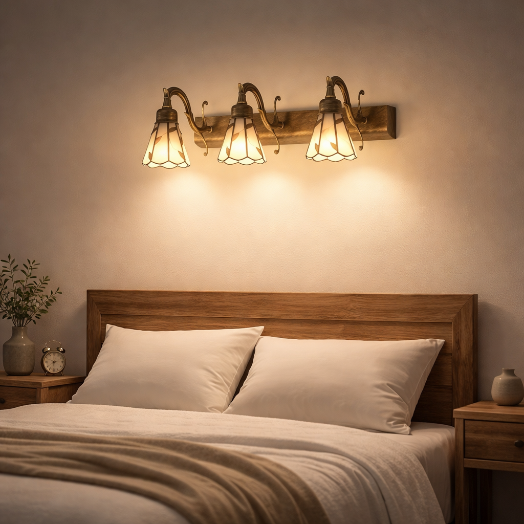 Wall Light Stained Glass Leaf Design Rustic Vanity | Foliena