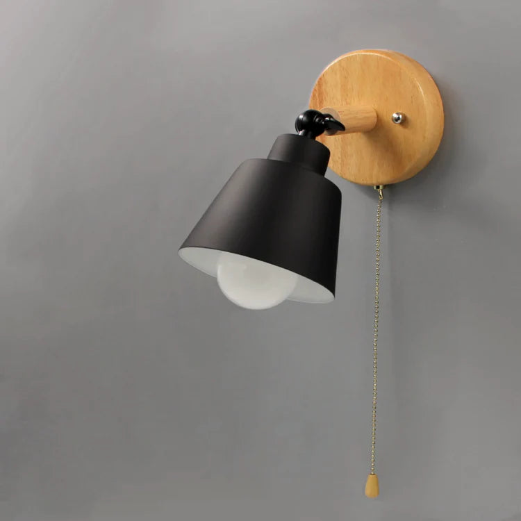 Wall Light Wood Metal with Pull Chain Scandinavian | Devora