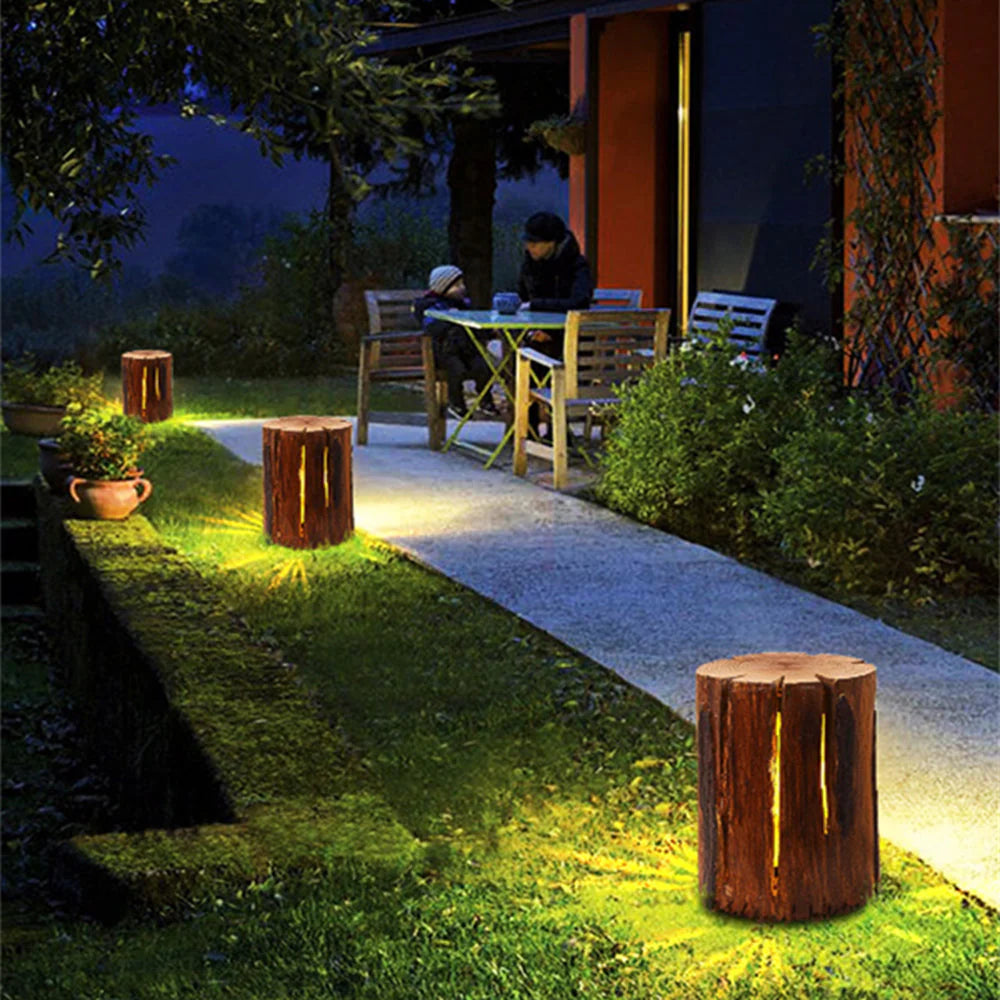 Wood Column Outdoor Floor Lamp Garden Light | Naturay