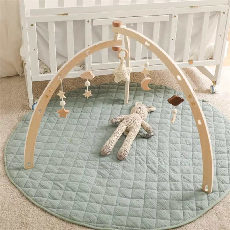Wooden Baby Gym Scandinavian Montessori with Hanging Toys | Elunaro