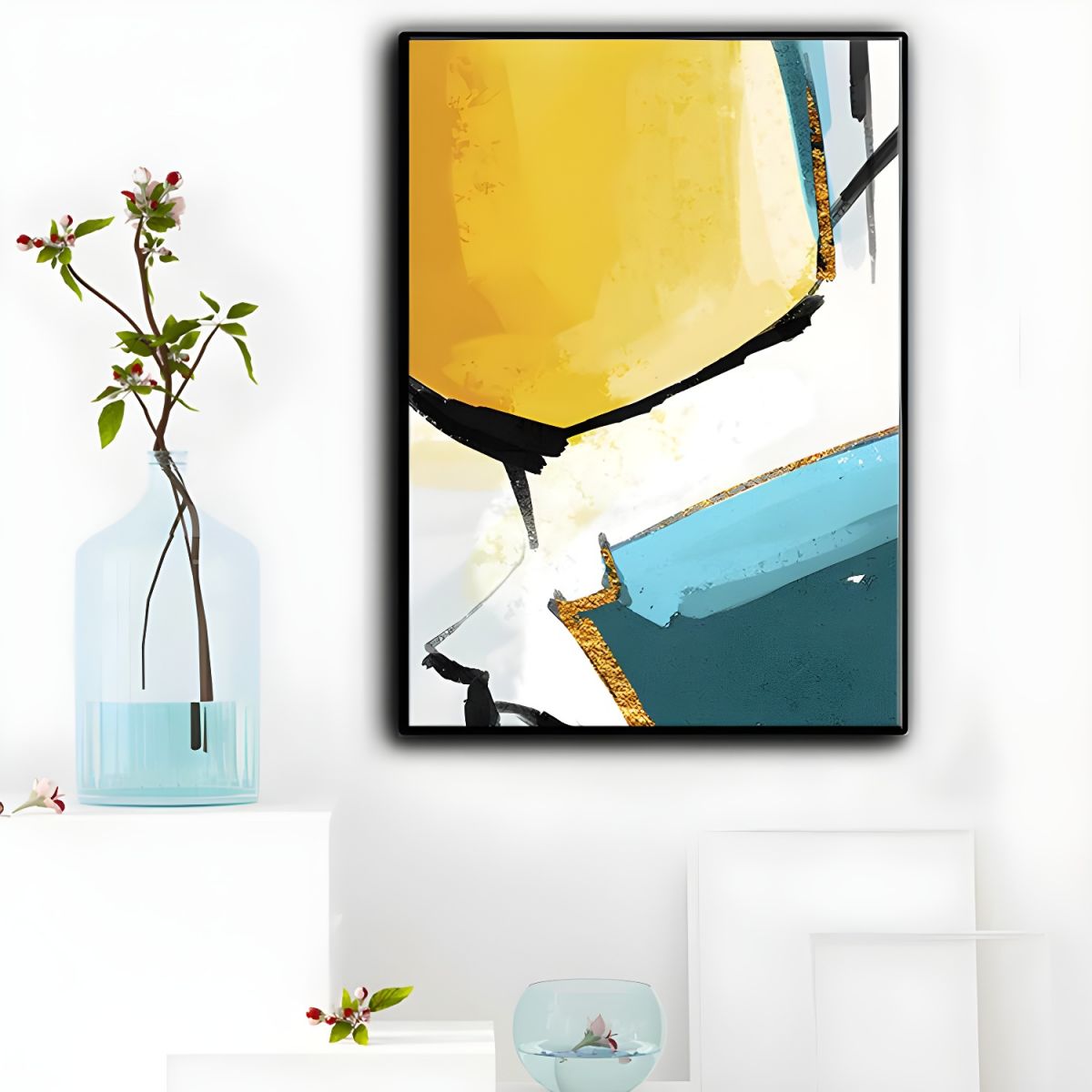 Canvas Wall Art 3 Piece Set Yellow Teal Modern | Zalvero
