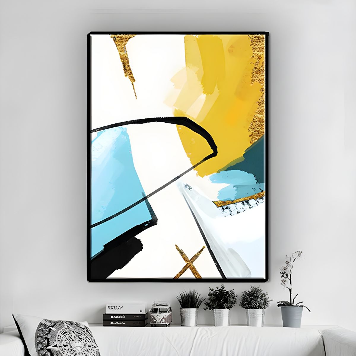 Canvas Wall Art 3 Piece Set Yellow Teal Modern | Zalvero