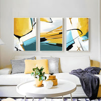 Canvas Wall Art 3 Piece Set Yellow Teal Modern | Zalvero