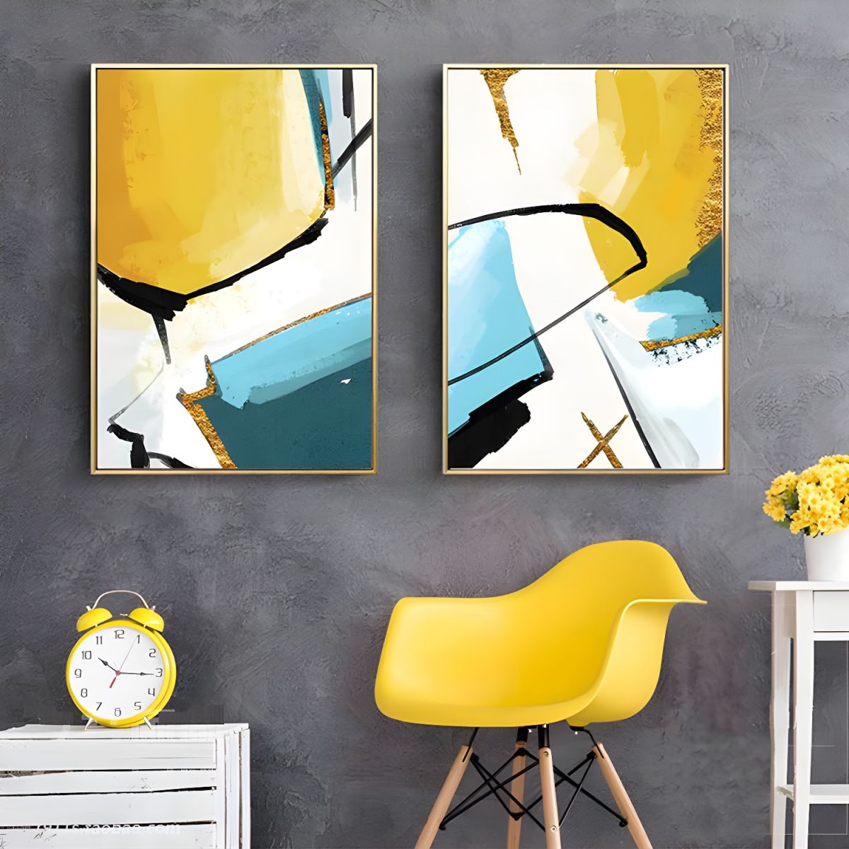Canvas Wall Art 3 Piece Set Yellow Teal Modern | Zalvero