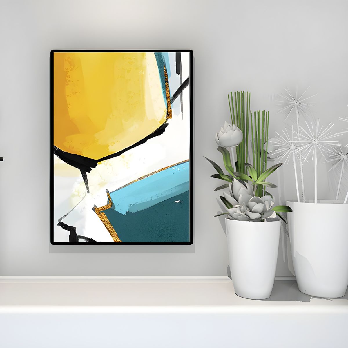 Canvas Wall Art 3 Piece Set Yellow Teal Modern | Zalvero