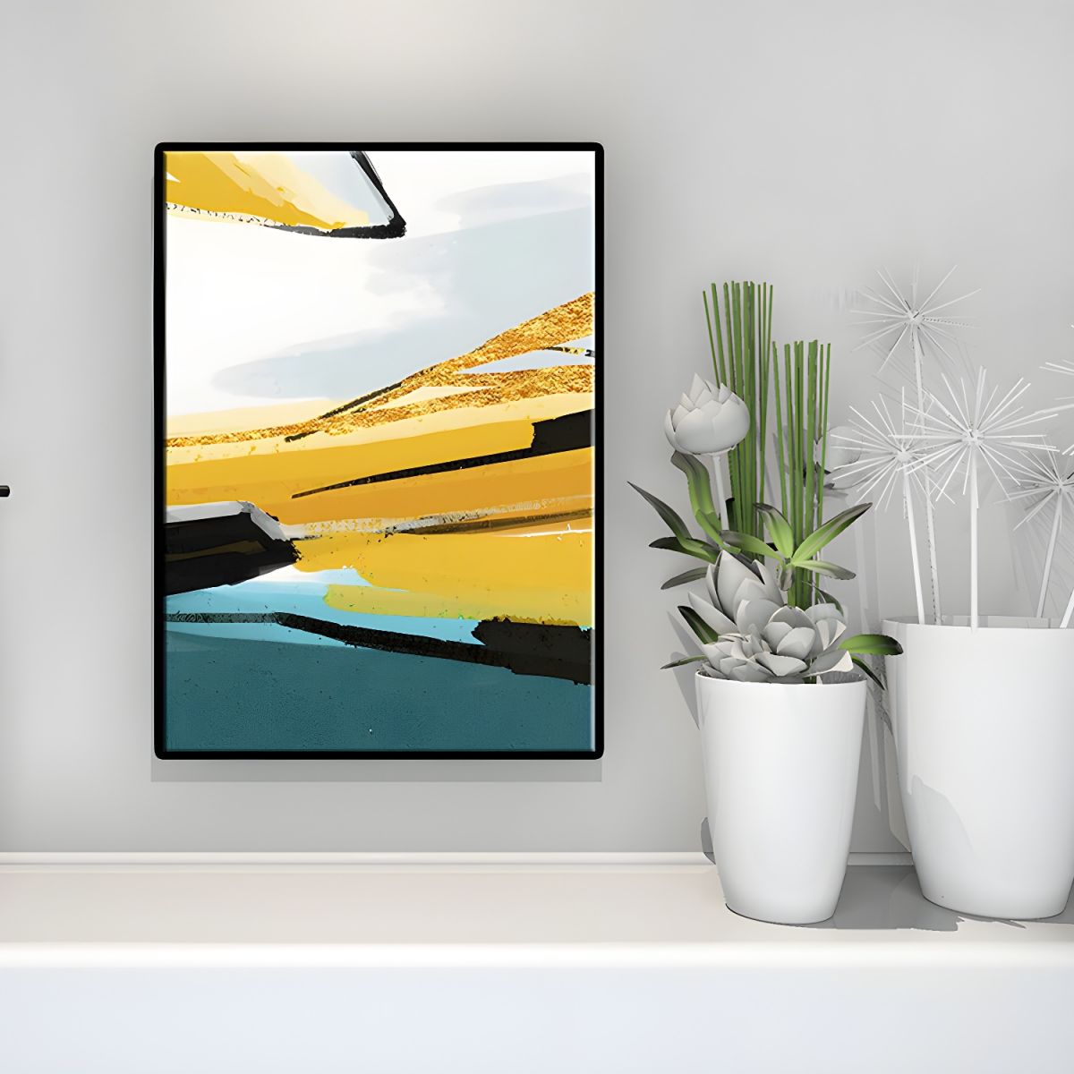 Canvas Wall Art 3 Piece Set Yellow Teal Modern | Zalvero