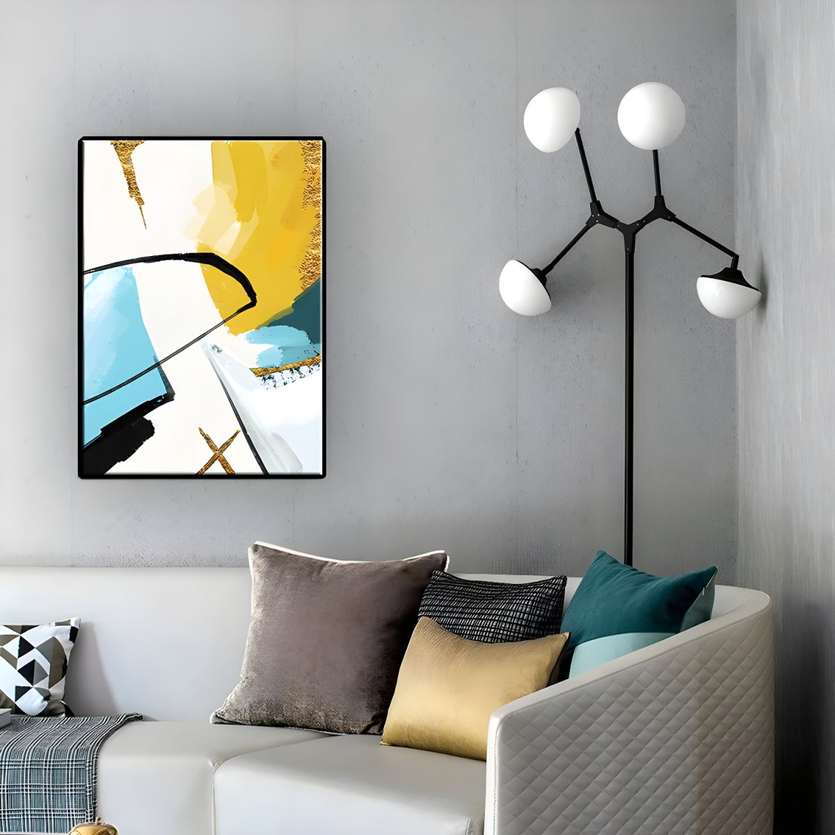 Canvas Wall Art 3 Piece Set Yellow Teal Modern | Zalvero