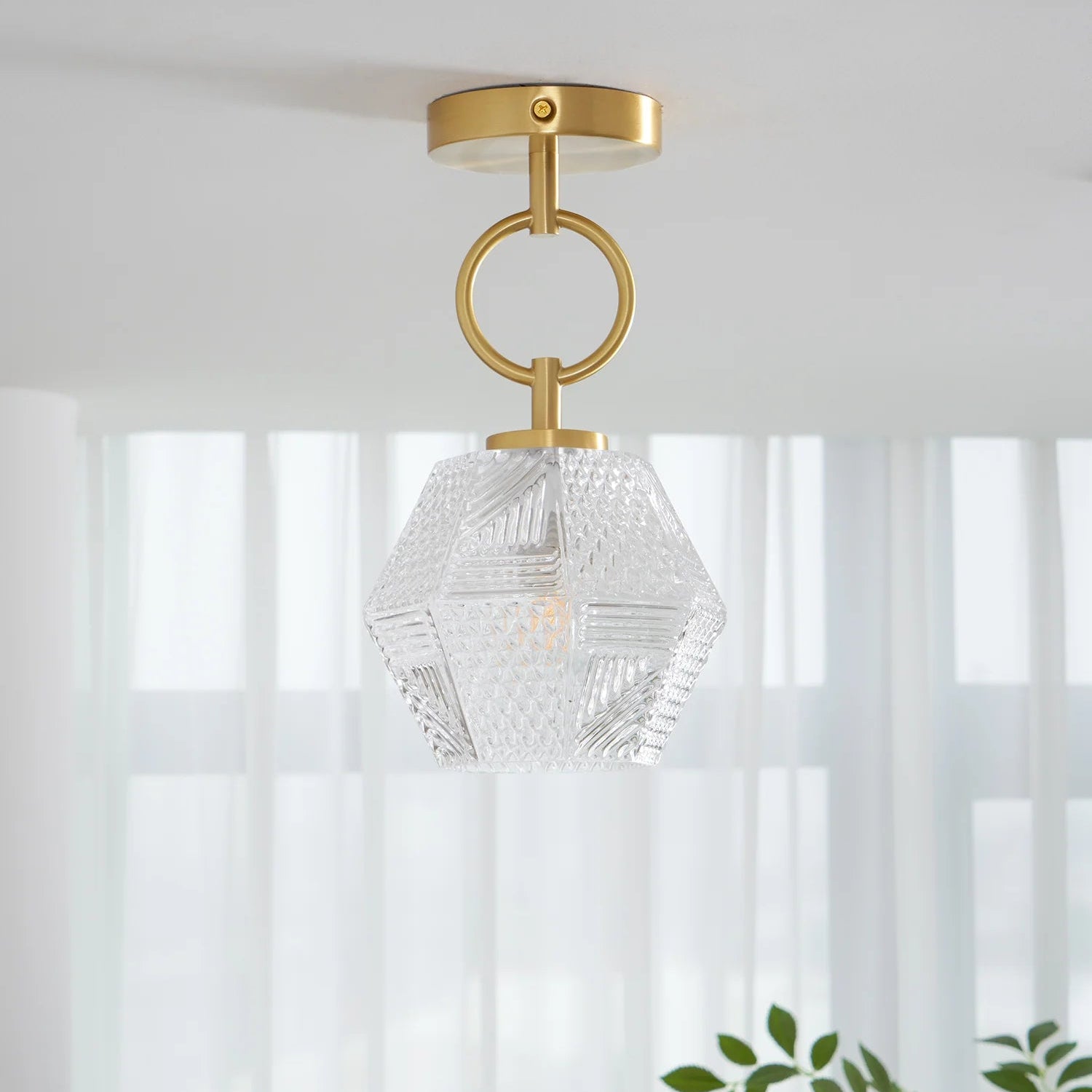 Ceiling Light Brass Glass in Art Deco Style | Ralsera