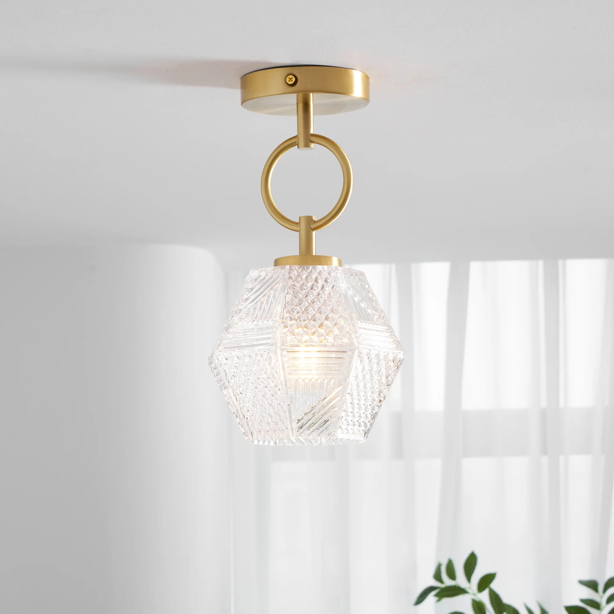 Ceiling Light Brass Glass in Art Deco Style | Ralsera
