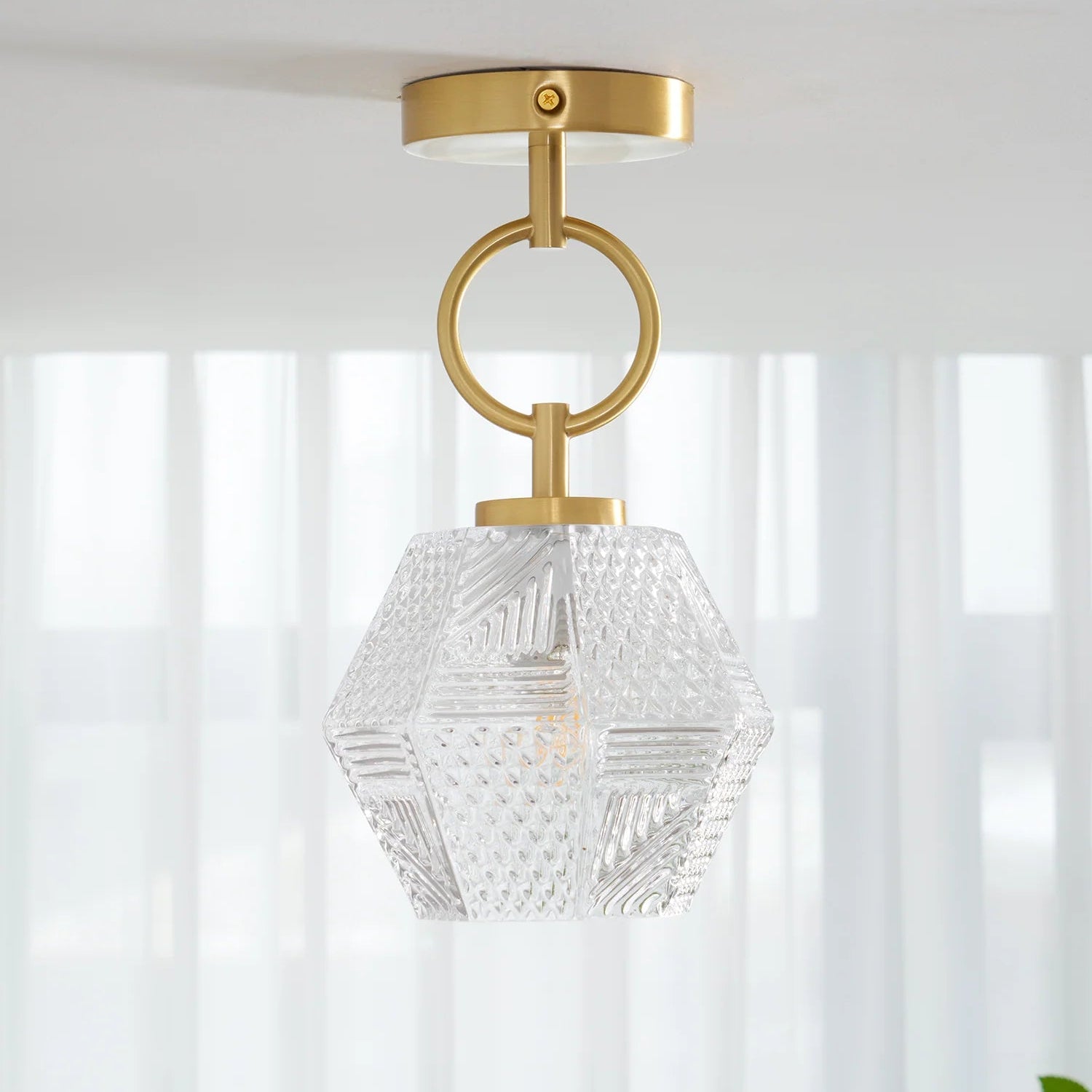 Ceiling Light Brass Glass in Art Deco Style | Ralsera