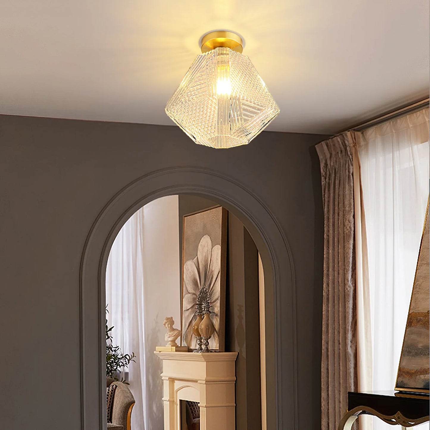 Ceiling Light Brass Glass in Art Deco Style | Ralsera