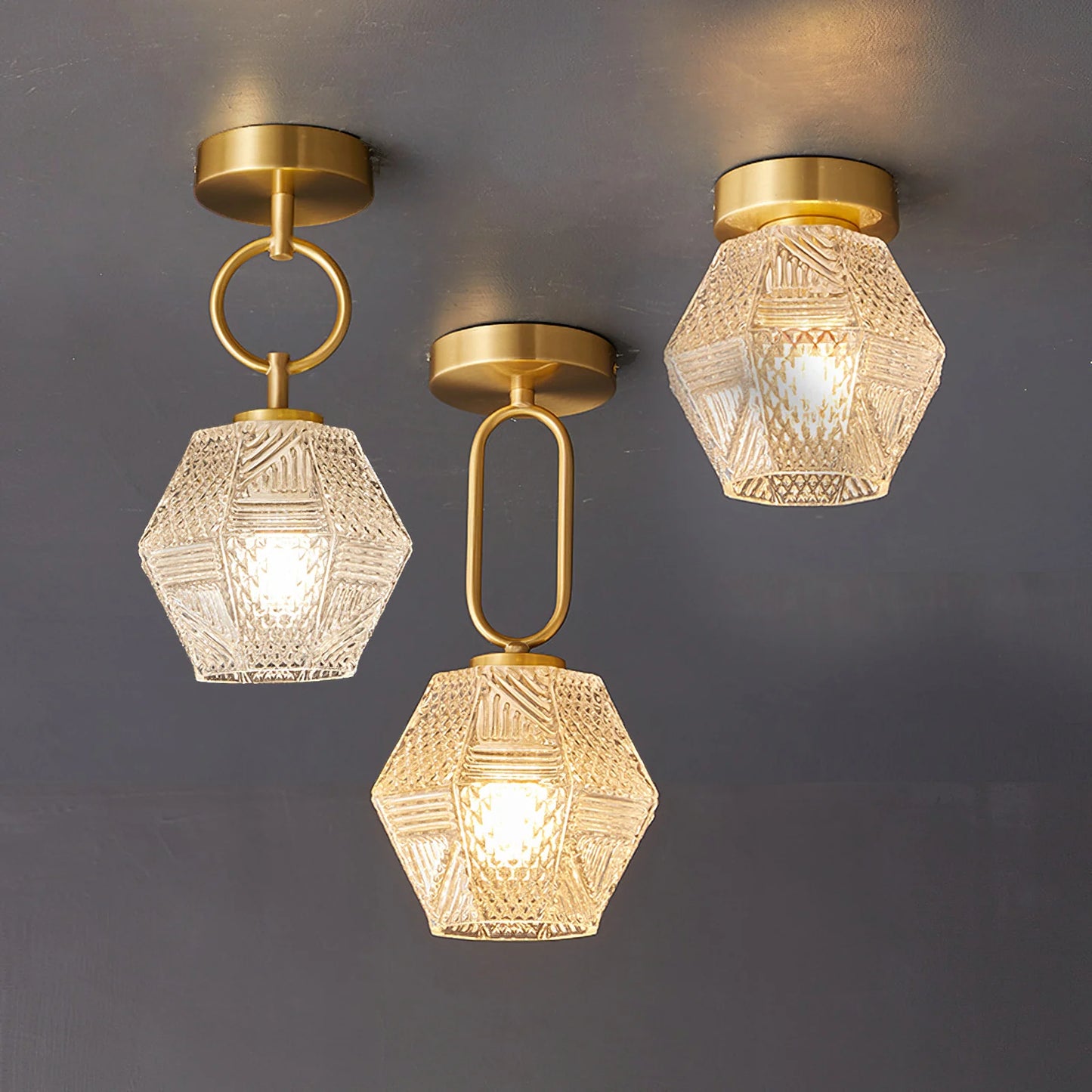 Ceiling Light Brass Glass in Art Deco Style | Ralsera