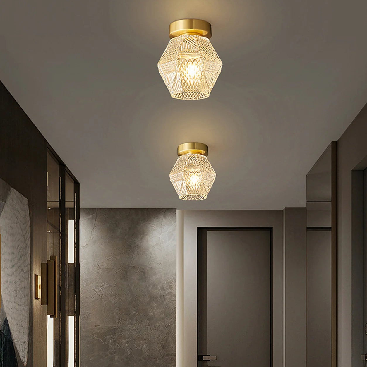 Ceiling Light Brass Glass in Art Deco Style | Ralsera