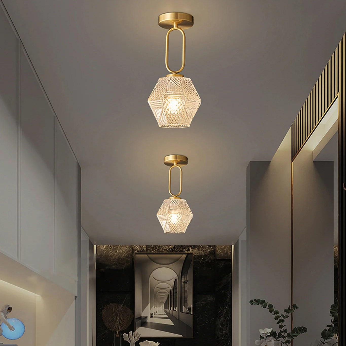 Ceiling Light Brass Glass in Art Deco Style | Ralsera