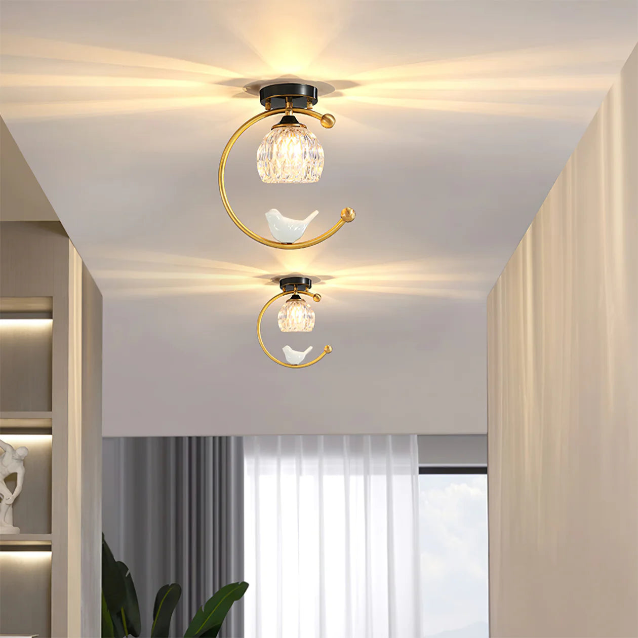 Ceiling Light Brass with Ceramic Bird Modern Style | Avinor