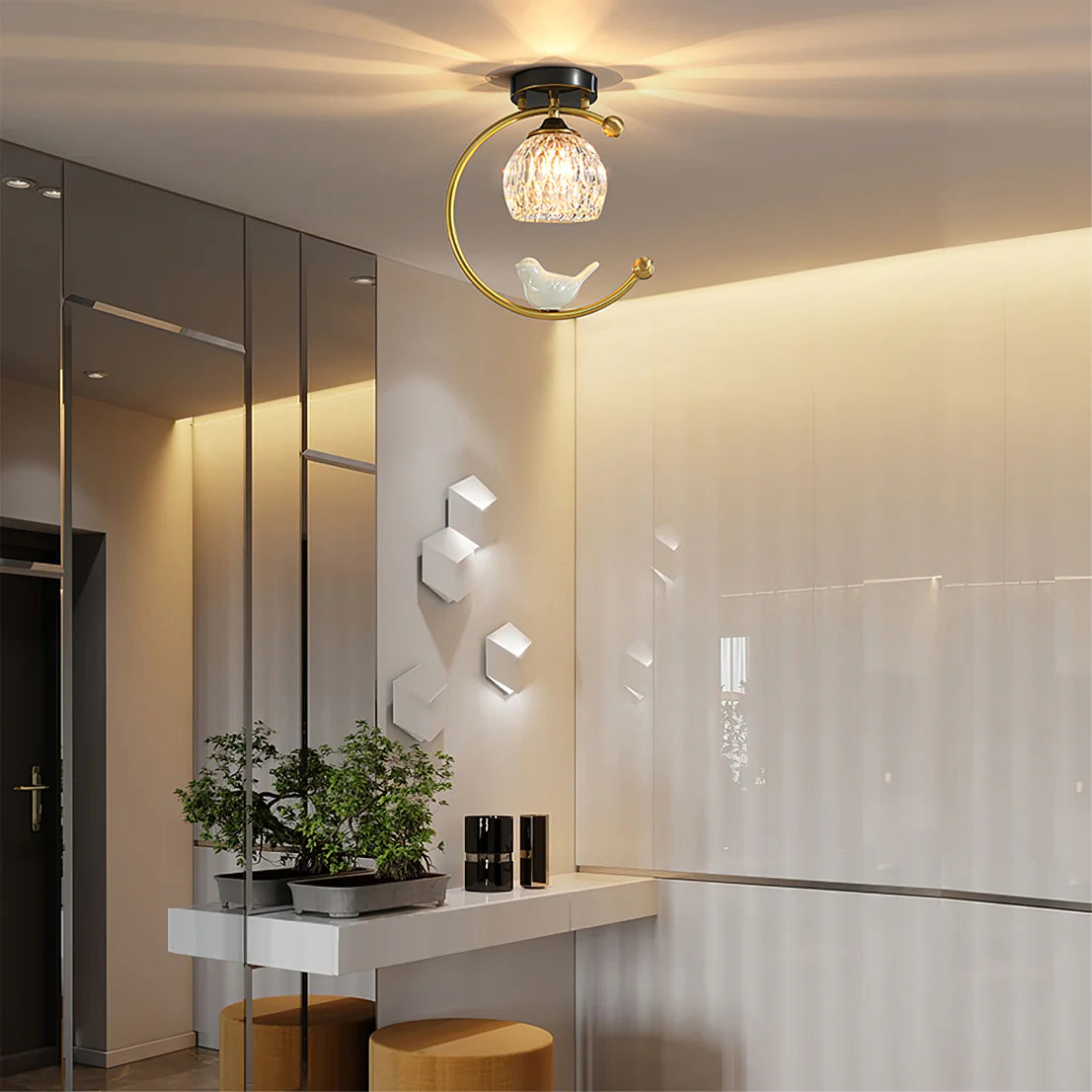 Ceiling Light Brass with Ceramic Bird Modern Style | Avinor