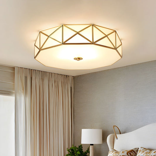 Ceiling Light Drum Frosted Glass Vintage Brass 3-Light | Colvian
