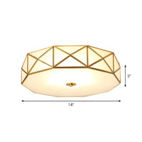 Ceiling Light Drum Frosted Glass Vintage Brass 3-Light | Colvian