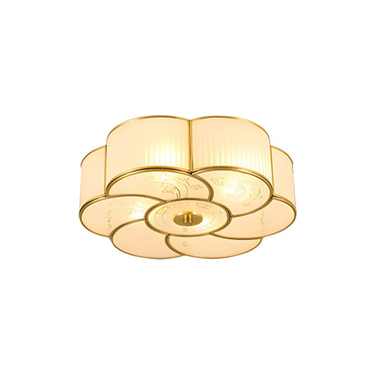 Ceiling Light Frosted Glass Flush Mount Vintage Brass | Florina