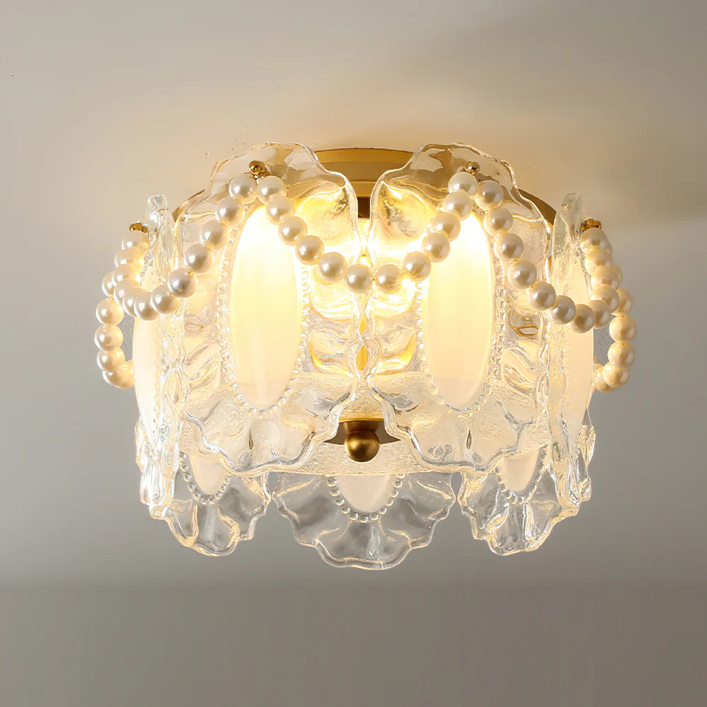 Ceiling Light Glass Petals with Pearl Detail Scandinavian Style | Perleza
