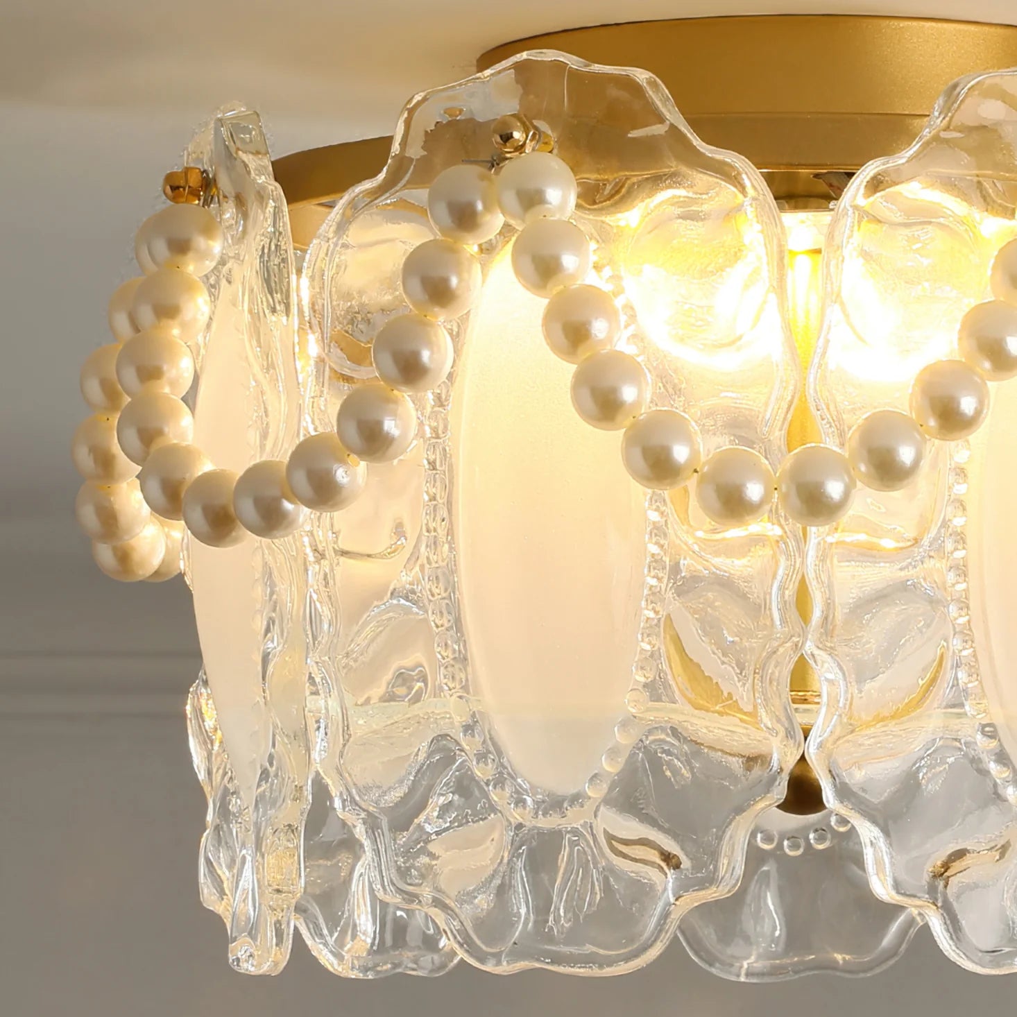 Ceiling Light Glass Petals with Pearl Detail Scandinavian Style | Perleza