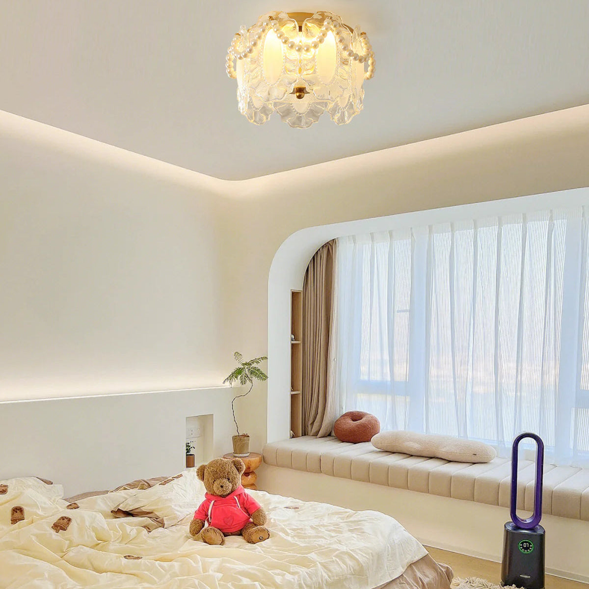 Ceiling Light Glass Petals with Pearl Detail Scandinavian Style | Perleza
