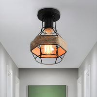 Ceiling Light Metal Rope Globe Cage Industrial Lodge | Veliro
