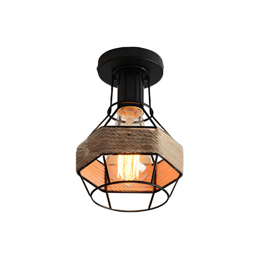 Ceiling Light Metal Rope Globe Cage Industrial Lodge | Veliro