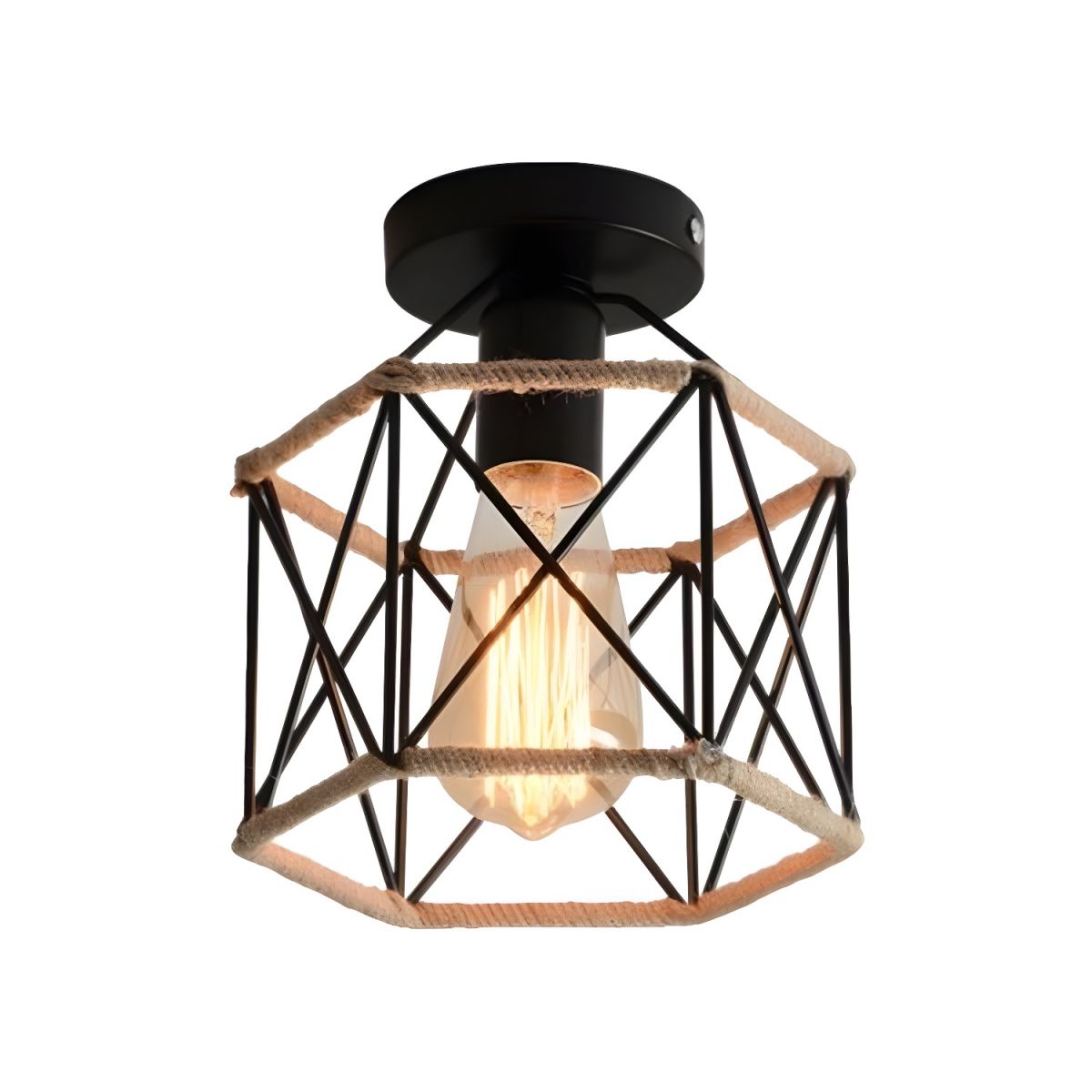 Hexagon Ceiling Light Industrial Metal and Rope | Metal Rope Ceiling ...