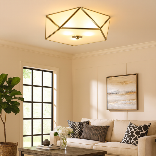 Ceiling Light Prismatic Frosted Glass Vintage Flush Mount | Brivora