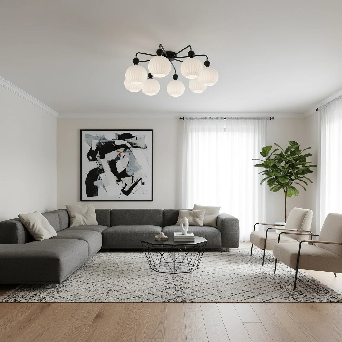 Ceiling Light Ribbed Glass Modern Interior | Renova