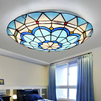 Ceiling Light Tiffany Glass Flush Mount in Blue | Olivra