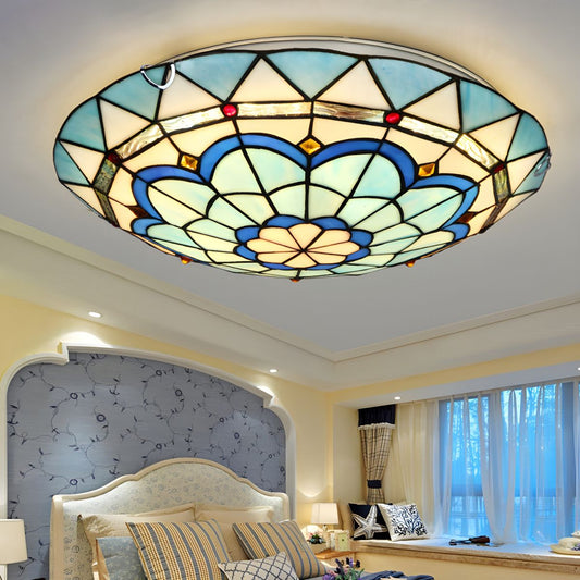 Ceiling Light Tiffany Glass Flush Mount in Blue | Olivra