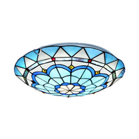 Ceiling Light Tiffany Glass Flush Mount in Blue | Olivra