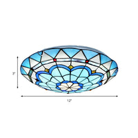 Ceiling Light Tiffany Glass Flush Mount in Blue | Olivra