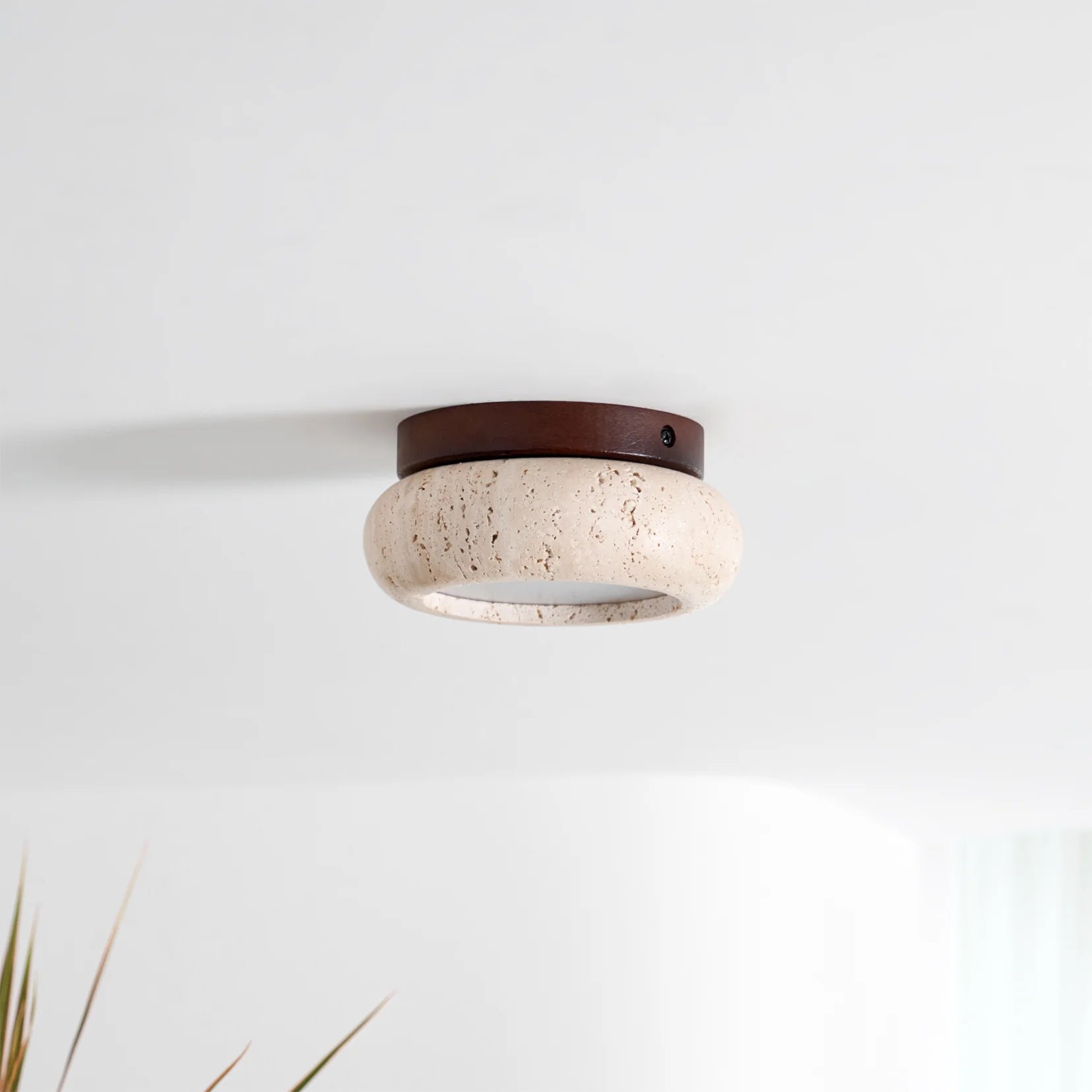 Ceiling Light Travertine Stone Wooden Base Modern Interior | Cairns