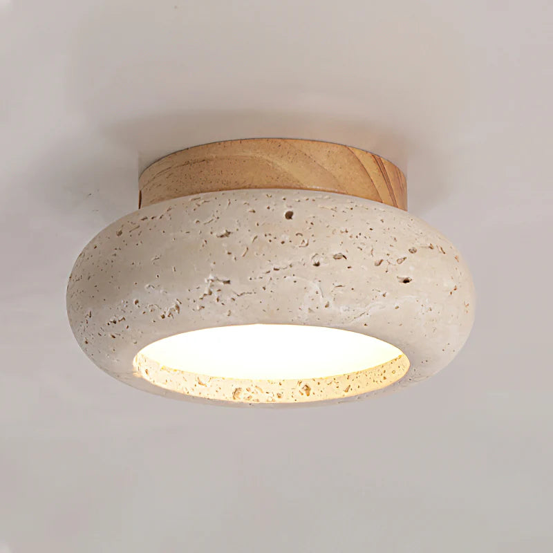 Ceiling Light Travertine Stone Wooden Base Modern Interior | Cairns