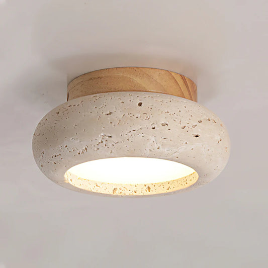 Ceiling Light Travertine Stone Wooden Base Modern Interior | Cairns