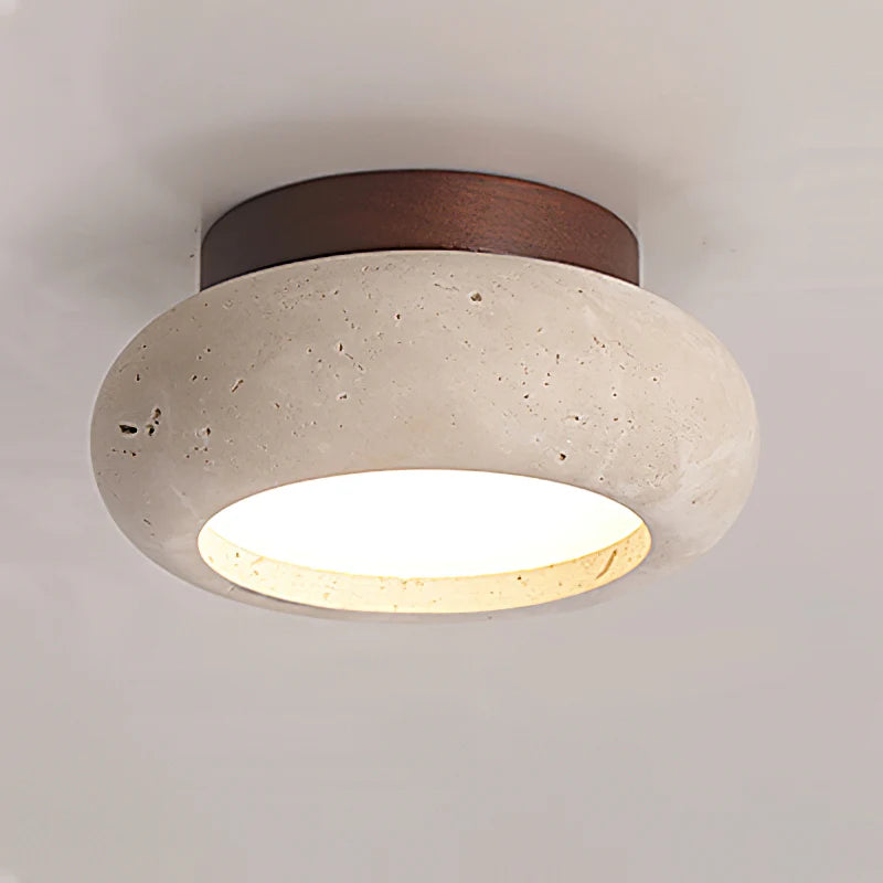 Ceiling Light Travertine Stone Wooden Base Modern Interior | Cairns