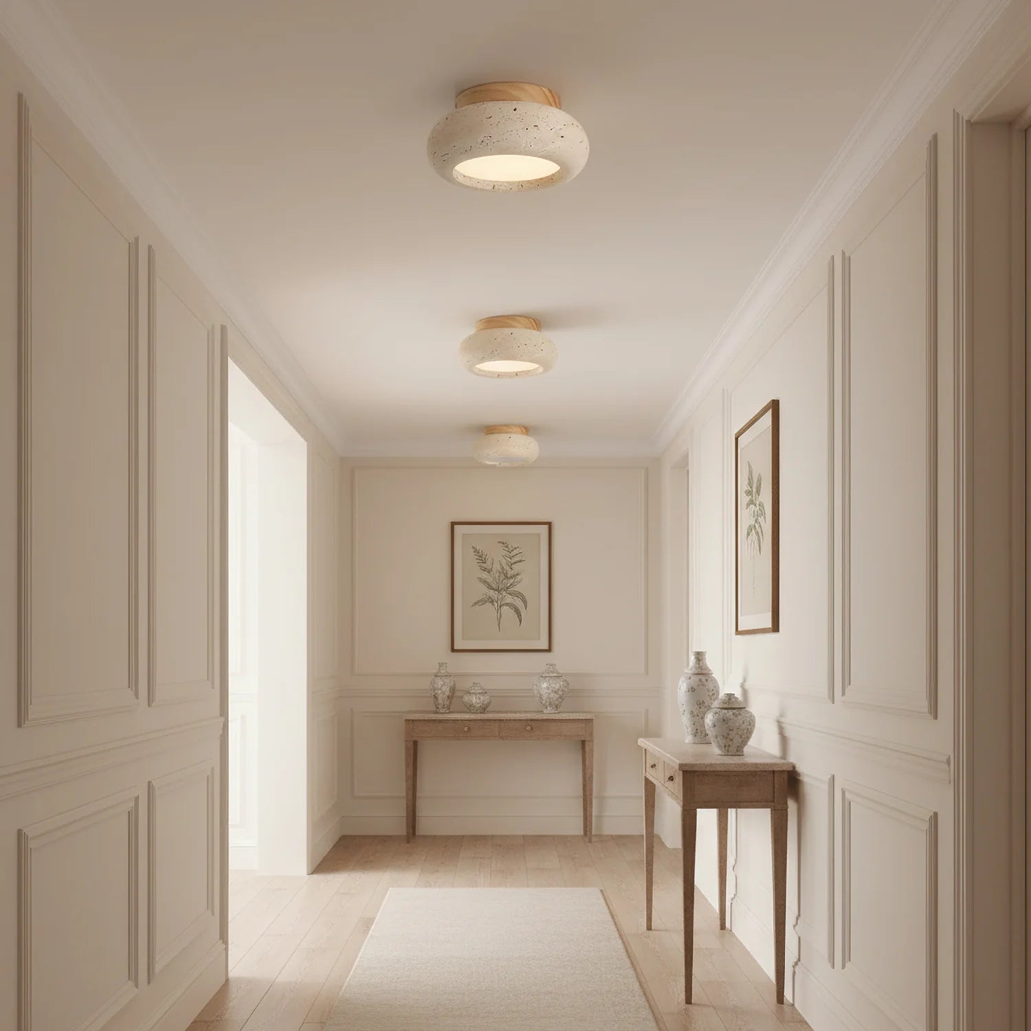Ceiling Light Travertine Stone Wooden Base Modern Interior | Cairns