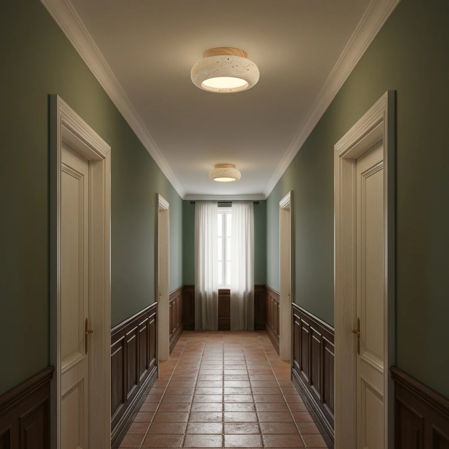 Ceiling Light Travertine Stone Wooden Base Modern Interior | Cairns