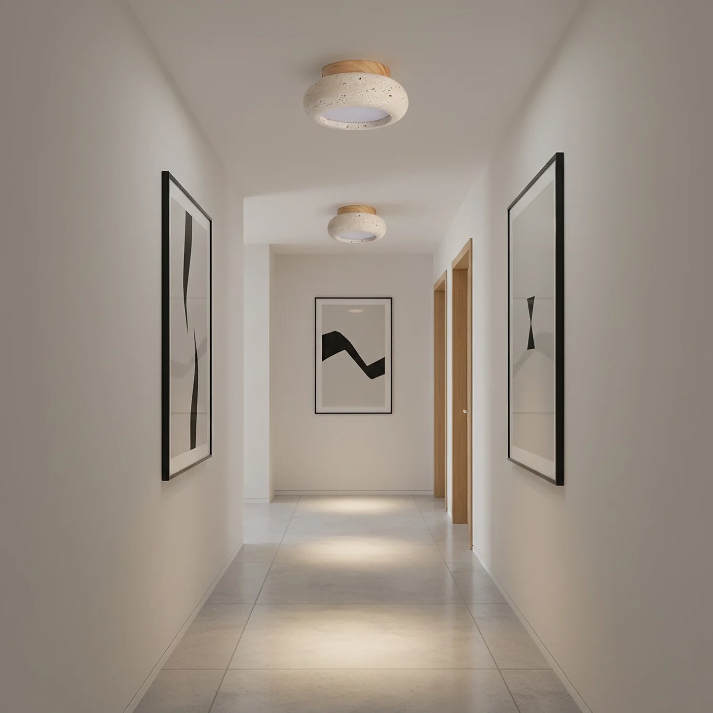 Ceiling Light Travertine Stone Wooden Base Modern Interior | Cairns