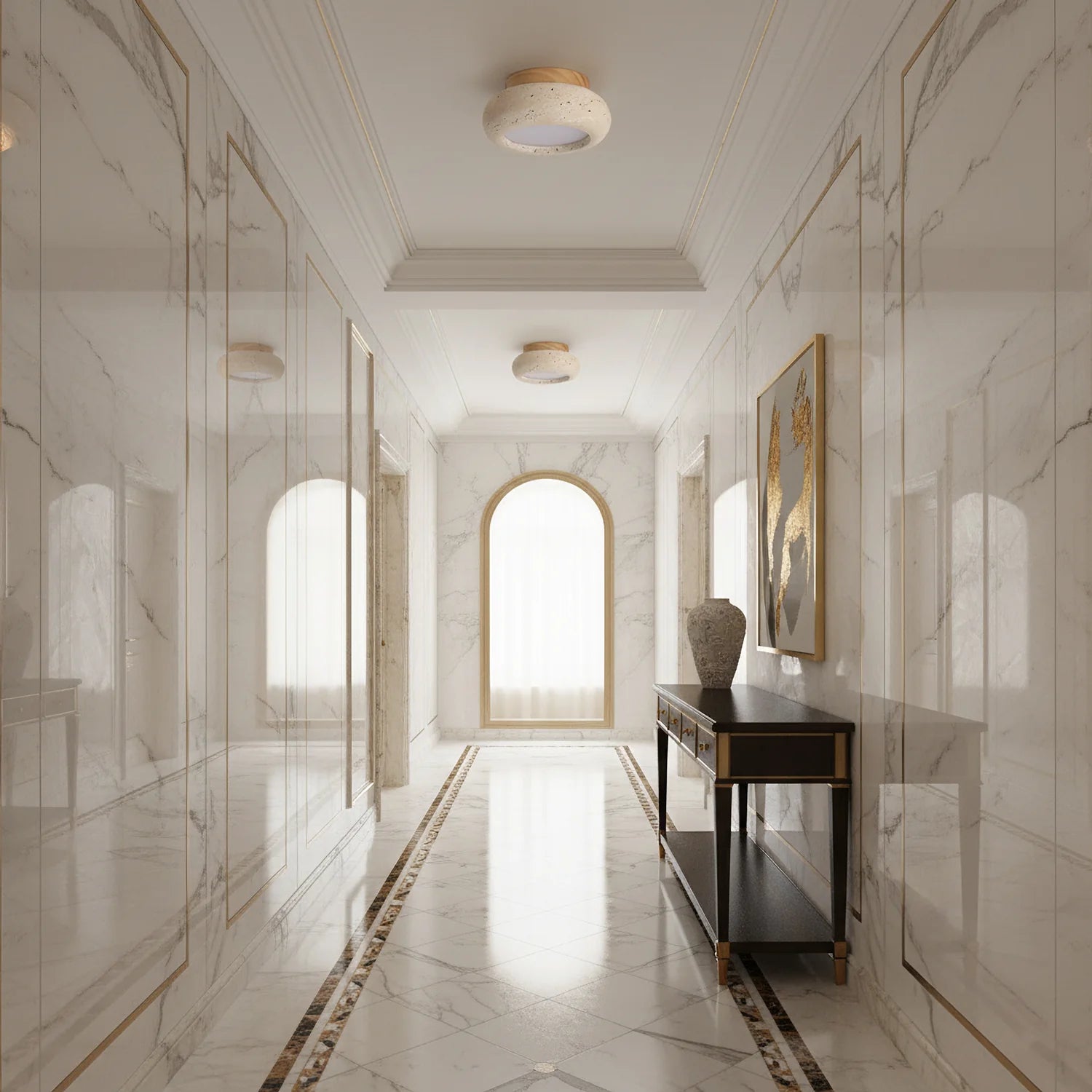 Ceiling Light Travertine Stone Wooden Base Modern Interior | Cairns