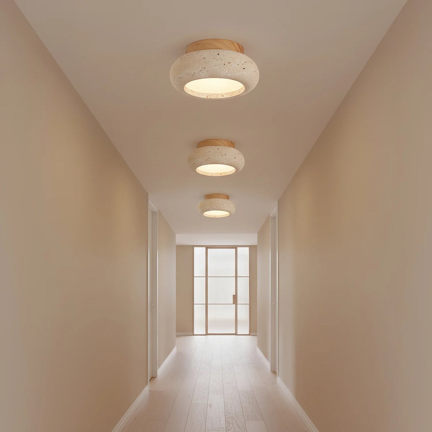 Ceiling Light Travertine Stone Wooden Base Modern Interior | Cairns